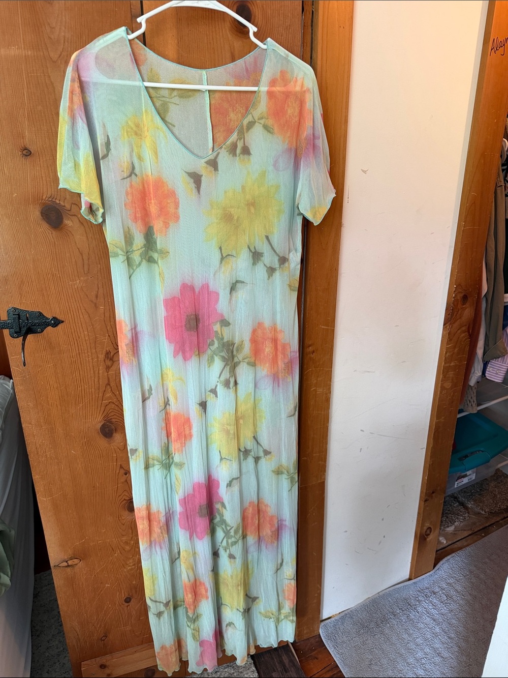 Floral Pastel Maxi Dress - Mint with Pink & Yellow Flowers
